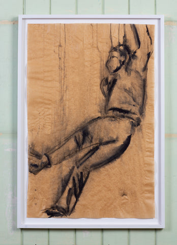 Sondre Røe - "Mann i fall" #1-3, akvarell, oljepastell, oljekritt og himalayasalt på kraftpapir 53 x 58 cm
